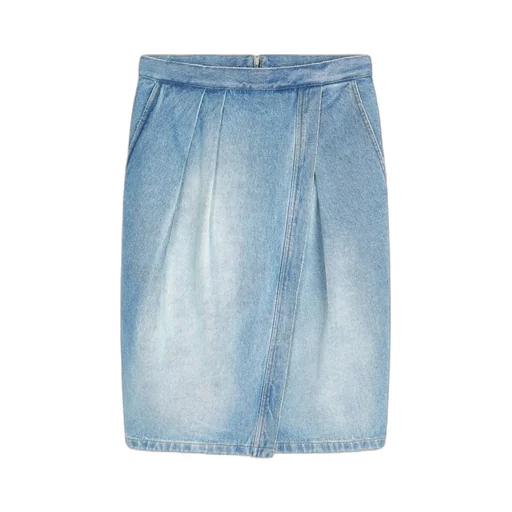 Mid-Length Denim Skirt With Pleated Details