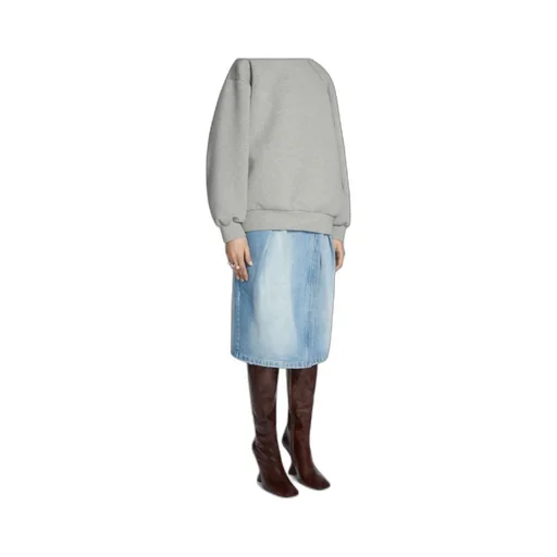 Mid-Length Denim Skirt With Pleated Details