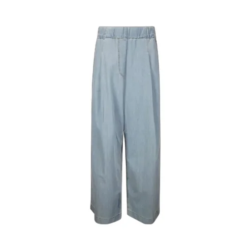 Wide Leg Pleated Denim Trousers