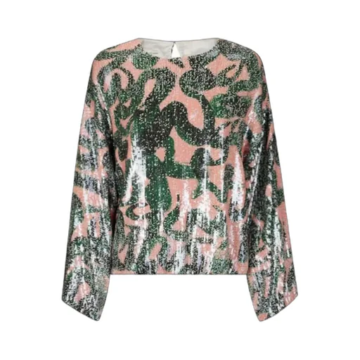 Squinned Jacquard Crewneck Blouse