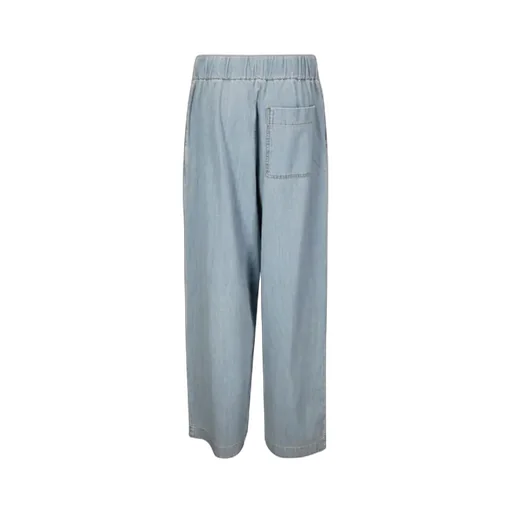 Wide Leg Pleated Denim Trousers
