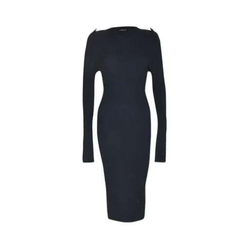 Ribbed Buttoned-Cuff Dress