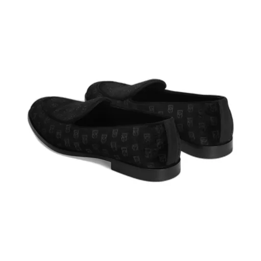 Logo Printed Velvet Loafers