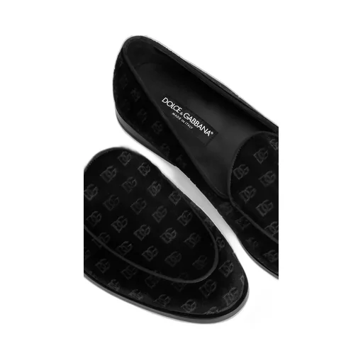 Logo Printed Velvet Loafers