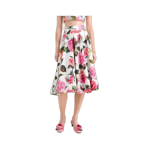 Floral Printed Flared Midi Skirt