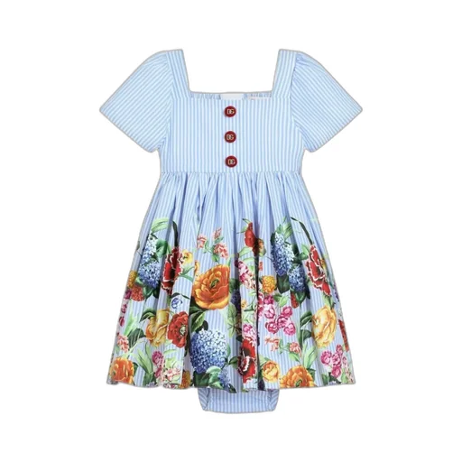 Floral Print Striped Poplin Dress