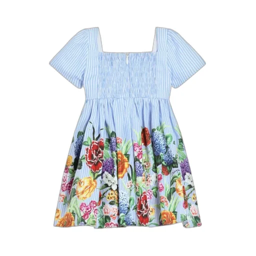 Floral Print Striped Poplin Dress