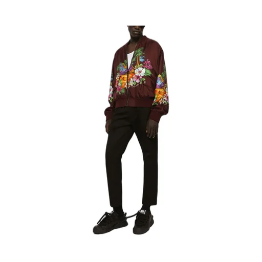 Island Print Silk Bomber Jacket