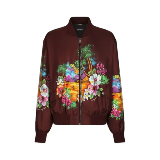Island Print Silk Bomber Jacket