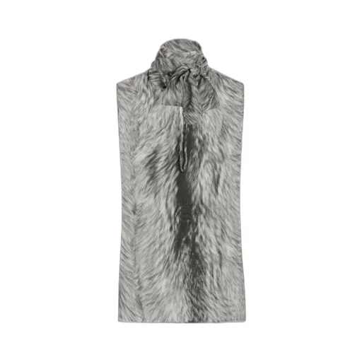 Fur-Printed Chiffon Pussy-Bow Shirt