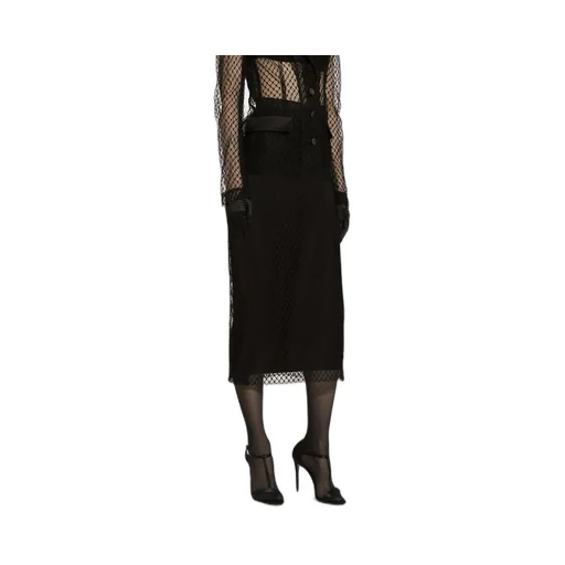 Mesh Calf-Length Pencil Skirt