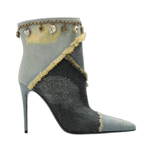 Embellished Pointed Toe Denim Ankle Boots