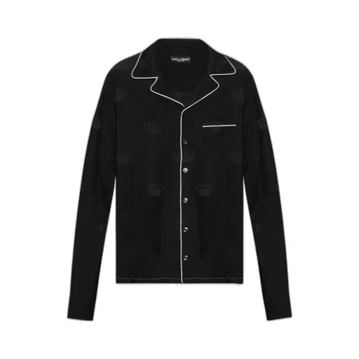 Contrast-Stitch Long-Sleeved Pajamas Top
