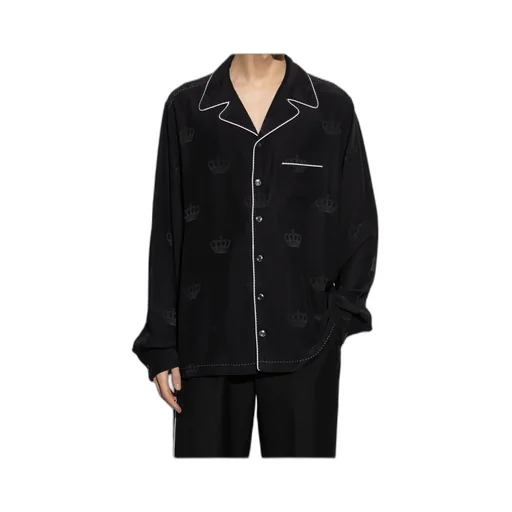 Contrast-Stitch Long-Sleeved Pajamas Top
