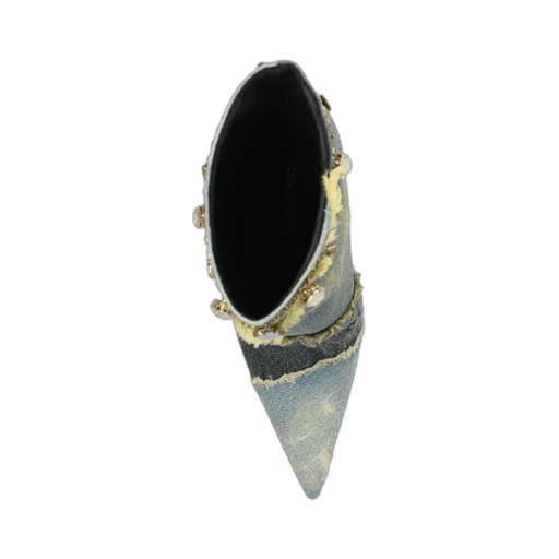 Embellished Pointed Toe Denim Ankle Boots