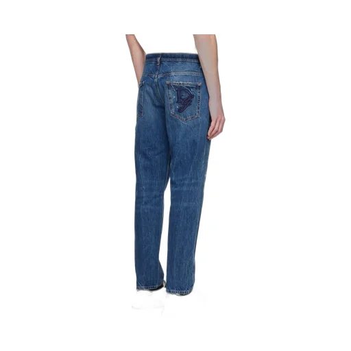 Logo Embroidered Distressed Jeans