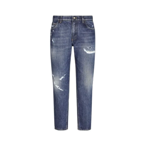 Logo Embroidered Distressed Jeans