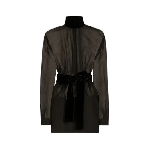 High Velvet Neck Belted Mini Dress
