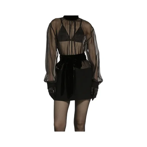 High Velvet Neck Belted Mini Dress