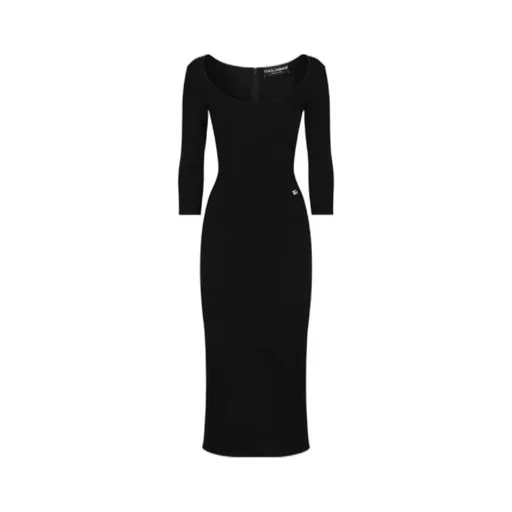 Logo Plaque Scoop Neck Midi Dress