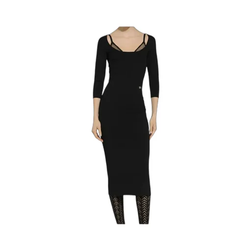 Logo Plaque Scoop Neck Midi Dress