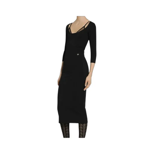 Logo Plaque Scoop Neck Midi Dress