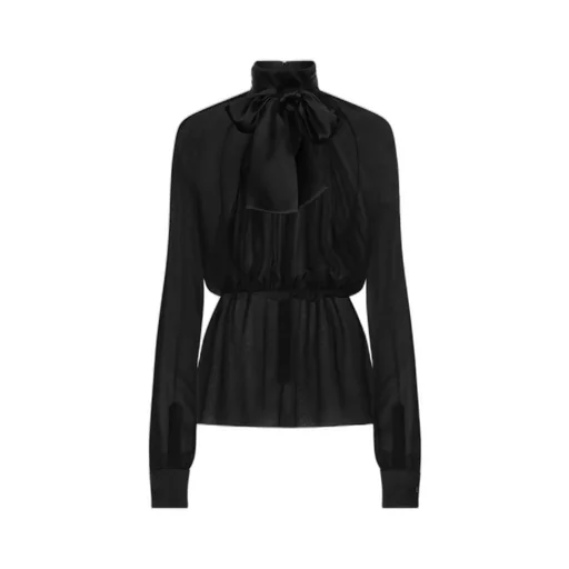 Semi-Sheer Blouse With Bow