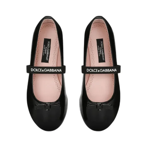 Logo-Strap Bow Ballerina Shoes