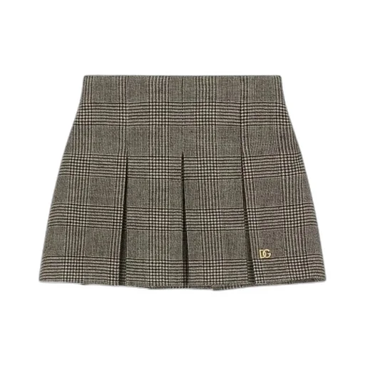 Dg Logo Plaque Glen Plaid Skirt