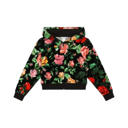 Rose Print Zip Hoodie