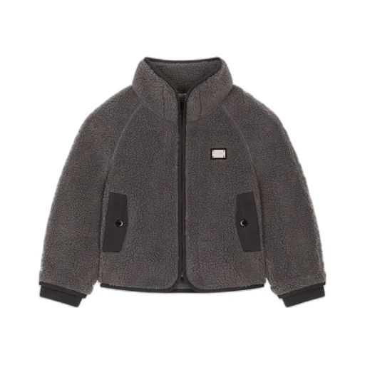 Branded Tag Faux Fur Jacket