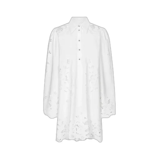 Cut-Out Embroidered Poplin Shirt Dress