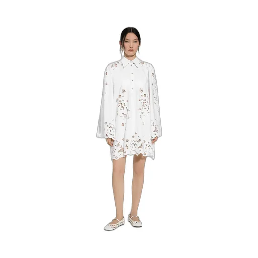 Cut-Out Embroidered Poplin Shirt Dress
