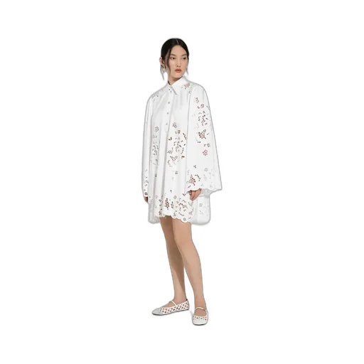 Cut-Out Embroidered Poplin Shirt Dress
