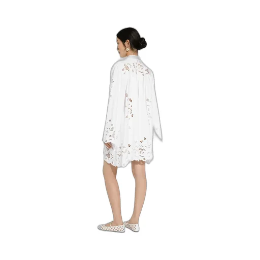 Cut-Out Embroidered Poplin Shirt Dress