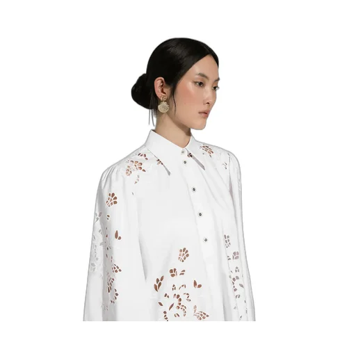 Cut-Out Embroidered Poplin Shirt Dress