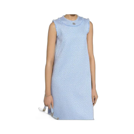Logo Plaque Tweed Sleeveless Mini Dress