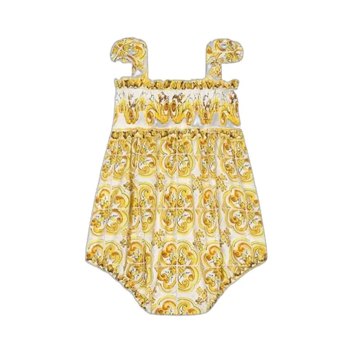 Majolica-Printed Sleeveless Romper