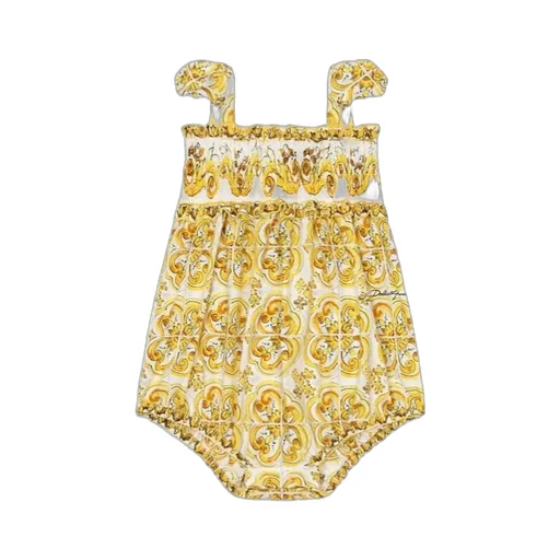 Majolica-Printed Sleeveless Romper