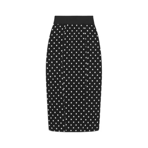 Polka-Dot Printed Midi Marquisette Pencil Skirt