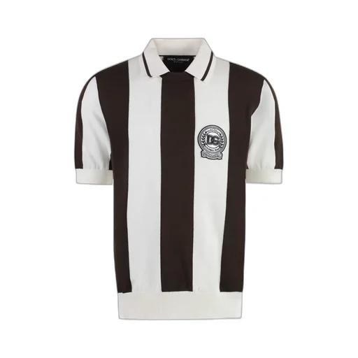 Logo Patch Striped Knitted Polo Shirt