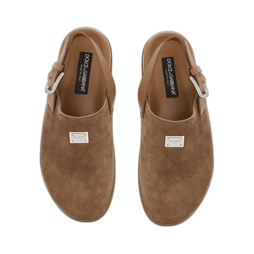 Logo Plaque Round Toe Mules