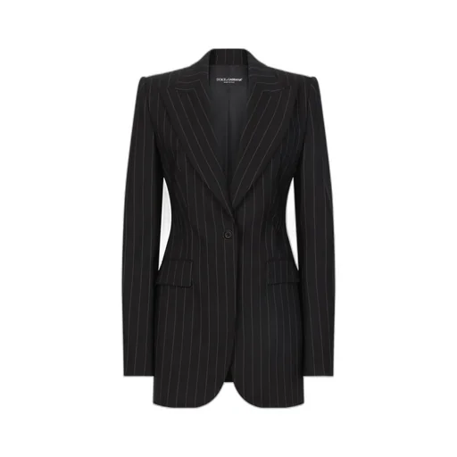 Pinstriped Single-Breasted Tailored Blazer