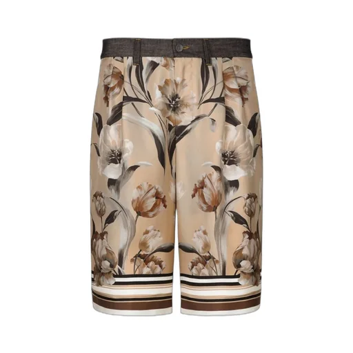 Floral-Print Panelled Denim Shorts