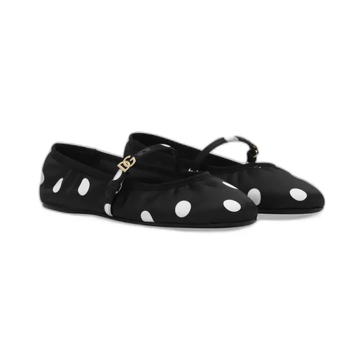 Polka-Dot Printed Satin Ballet Flats