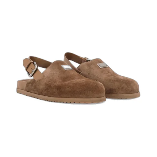 Logo Plaque Round Toe Mules