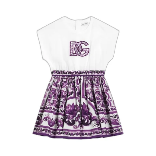 Majolica-Print Short-Sleeved Dress