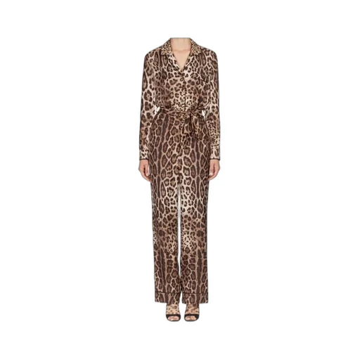 Leopard-Printed Long-Sleeved Pajama Jumpsuit