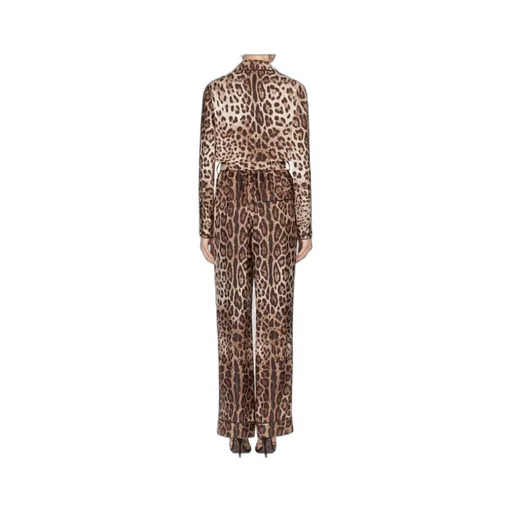 Leopard-Printed Long-Sleeved Pajama Jumpsuit
