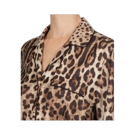 Leopard-Printed Long-Sleeved Pajama Jumpsuit